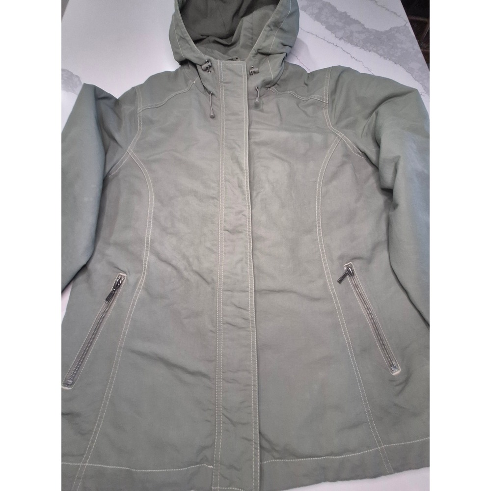 Eddie Bauer Womens Sage Green Hooded Utility Jacket Nylon Full Zip Large - Picture 3 of 9